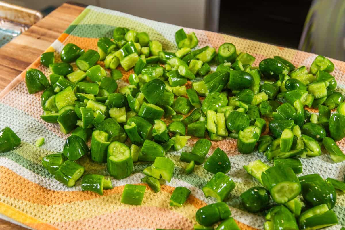 chopped cucumbers on a towl