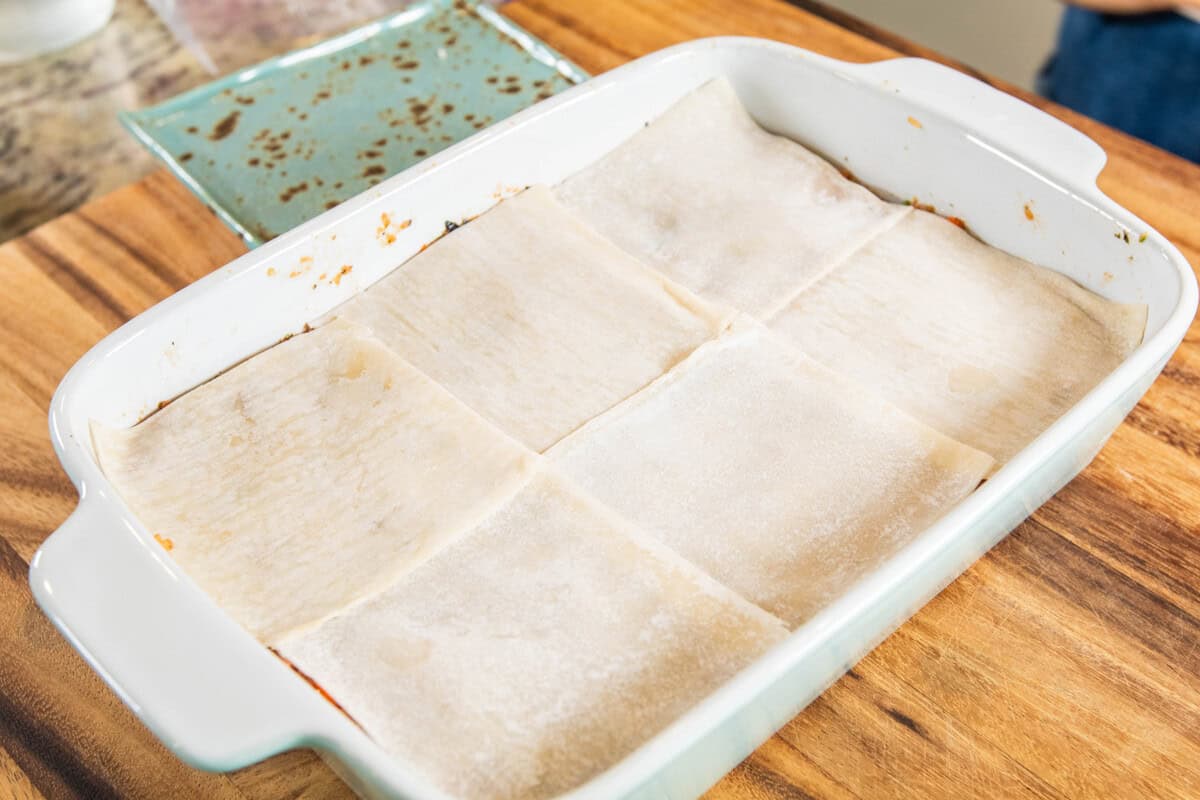 final layer of dumpling lasagna