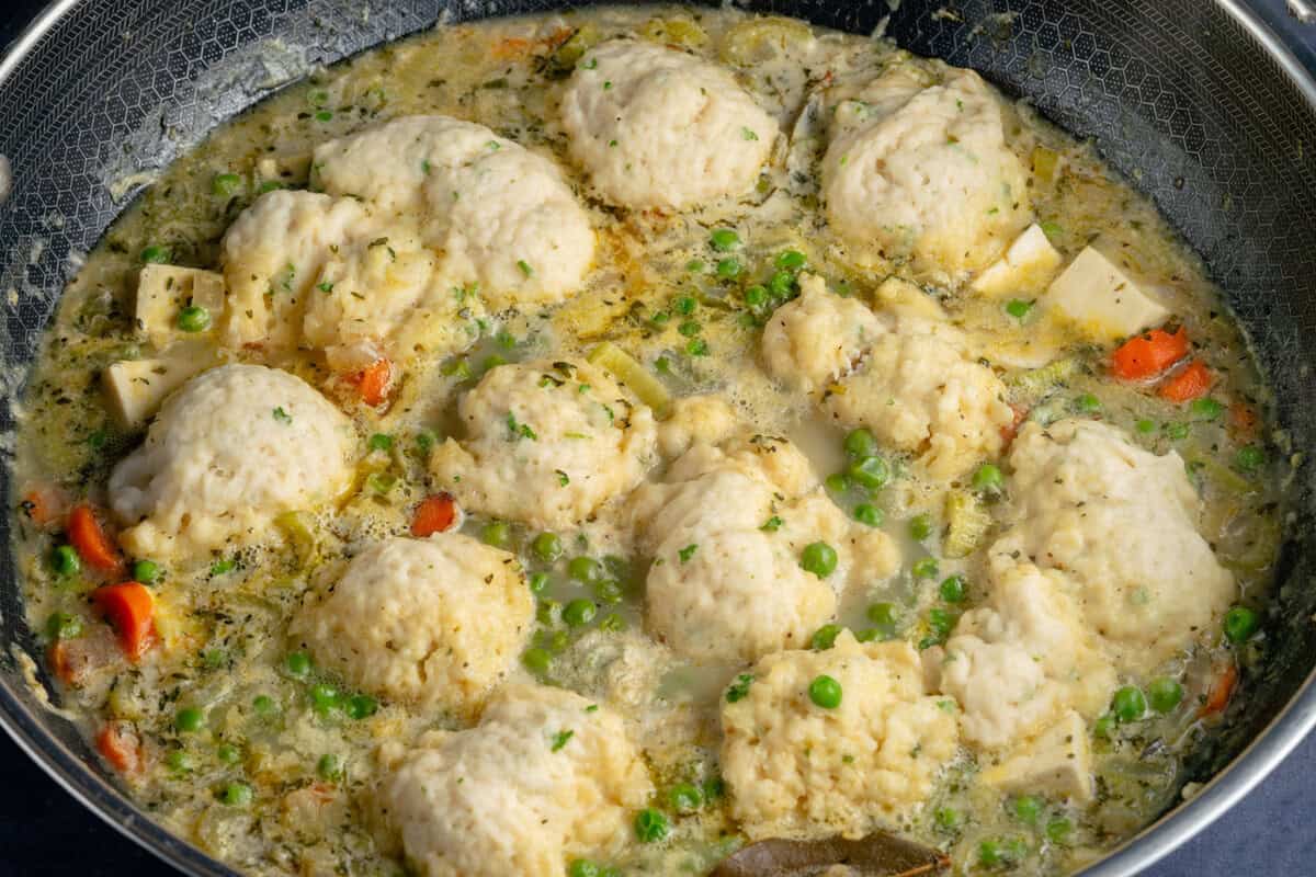 finished tofu and dumplings in the pot
