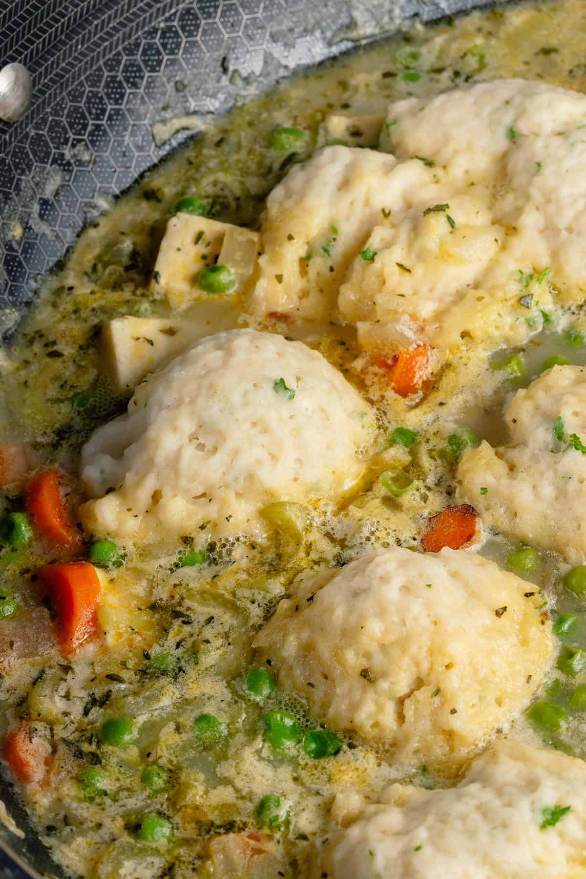 finished tofu and dumplings in the pot
