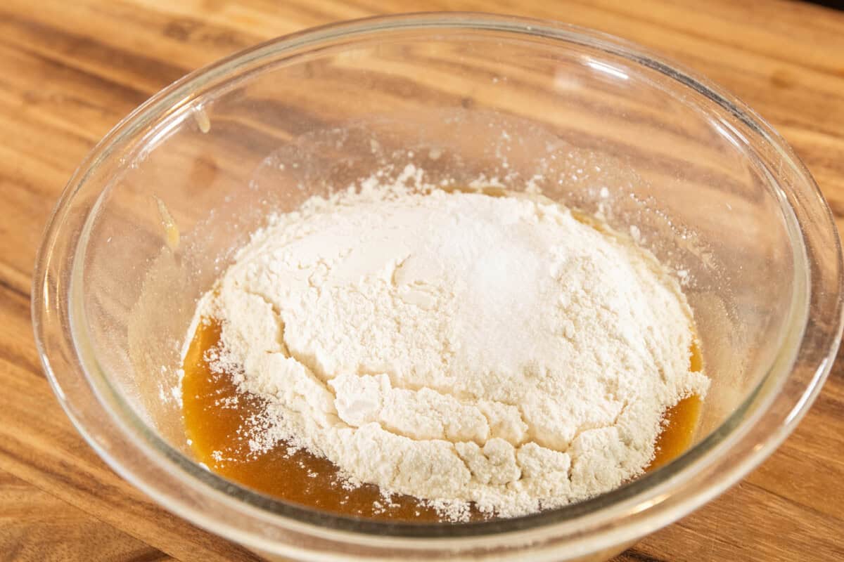 flour added to bowl with wet ingredients