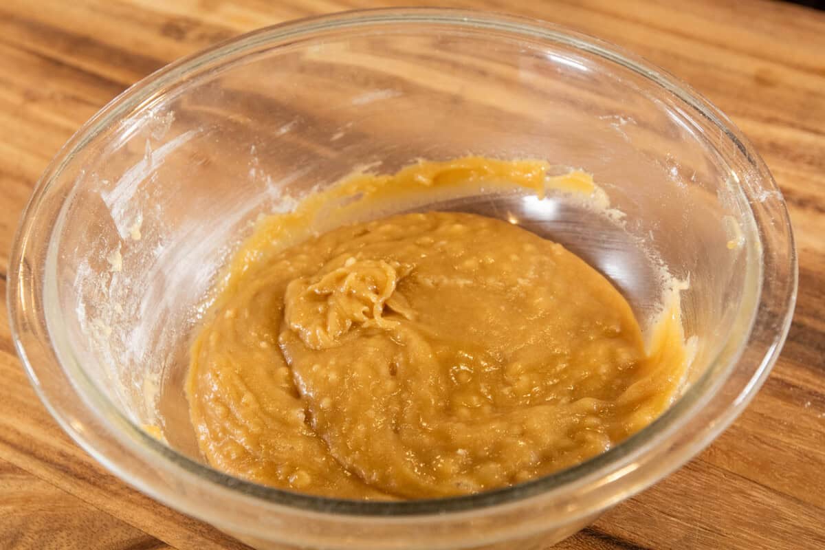 cookie dough batter mixed in a bowl