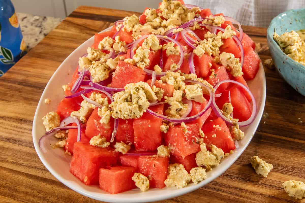 adding tofu feta