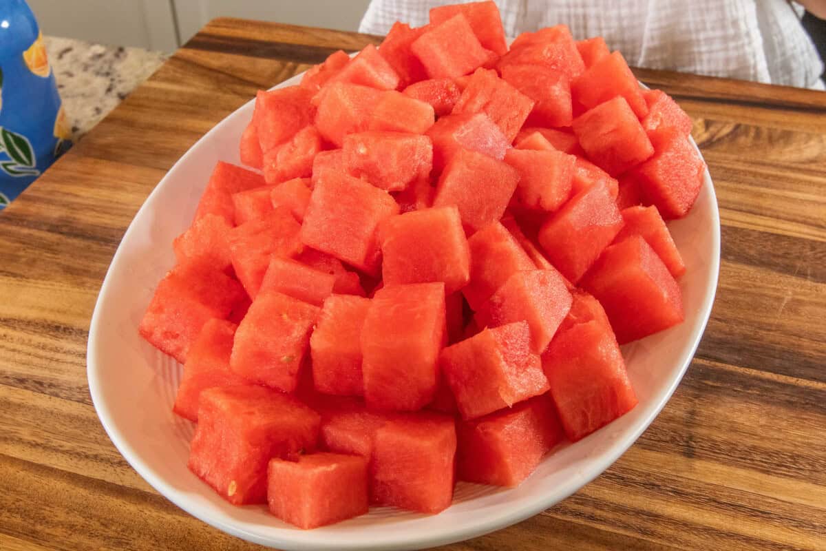 sliced watermelon on platter