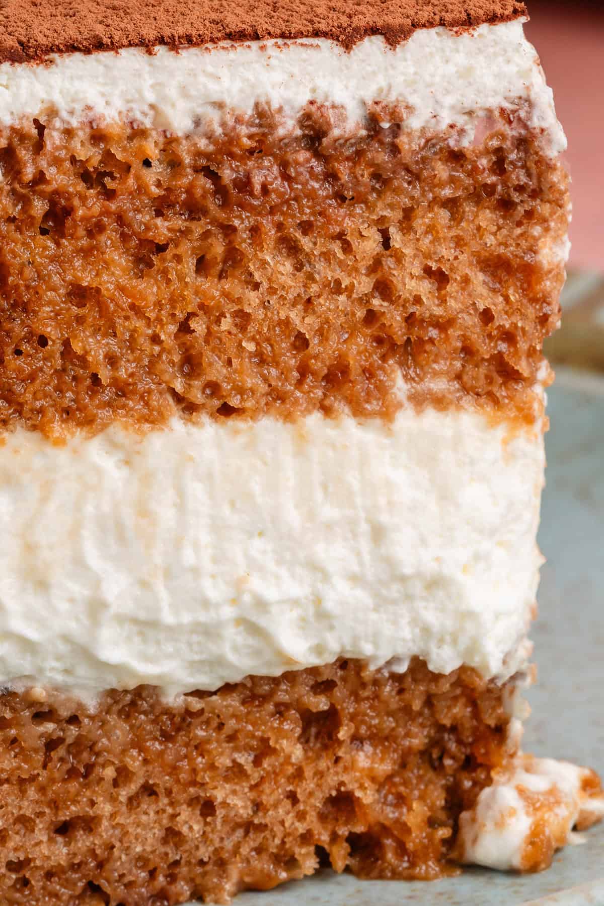 close up of the inside of the banana bread tiramisu