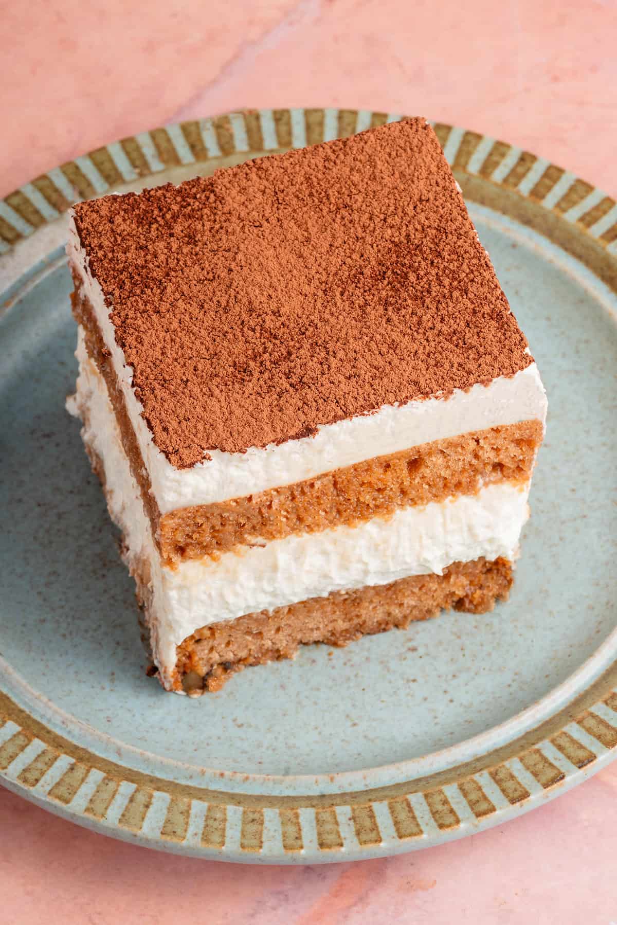 3/4 angel of a slice of banana bread tiramisu