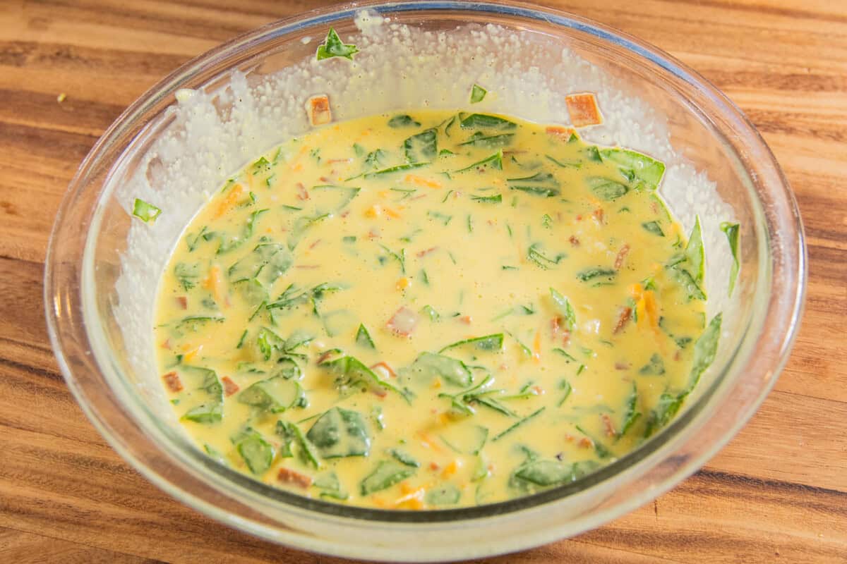 quiche filling mixed in a bowl