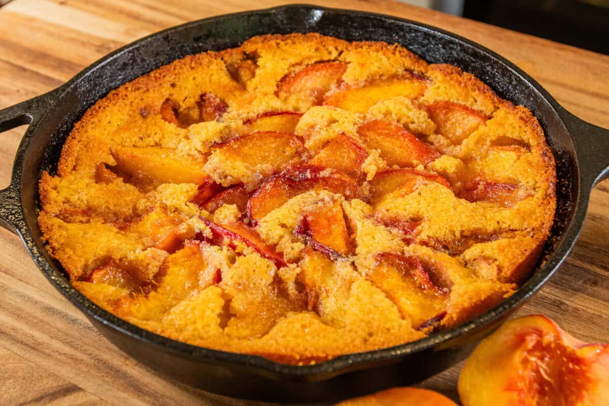 finished peach cornbread cobbler