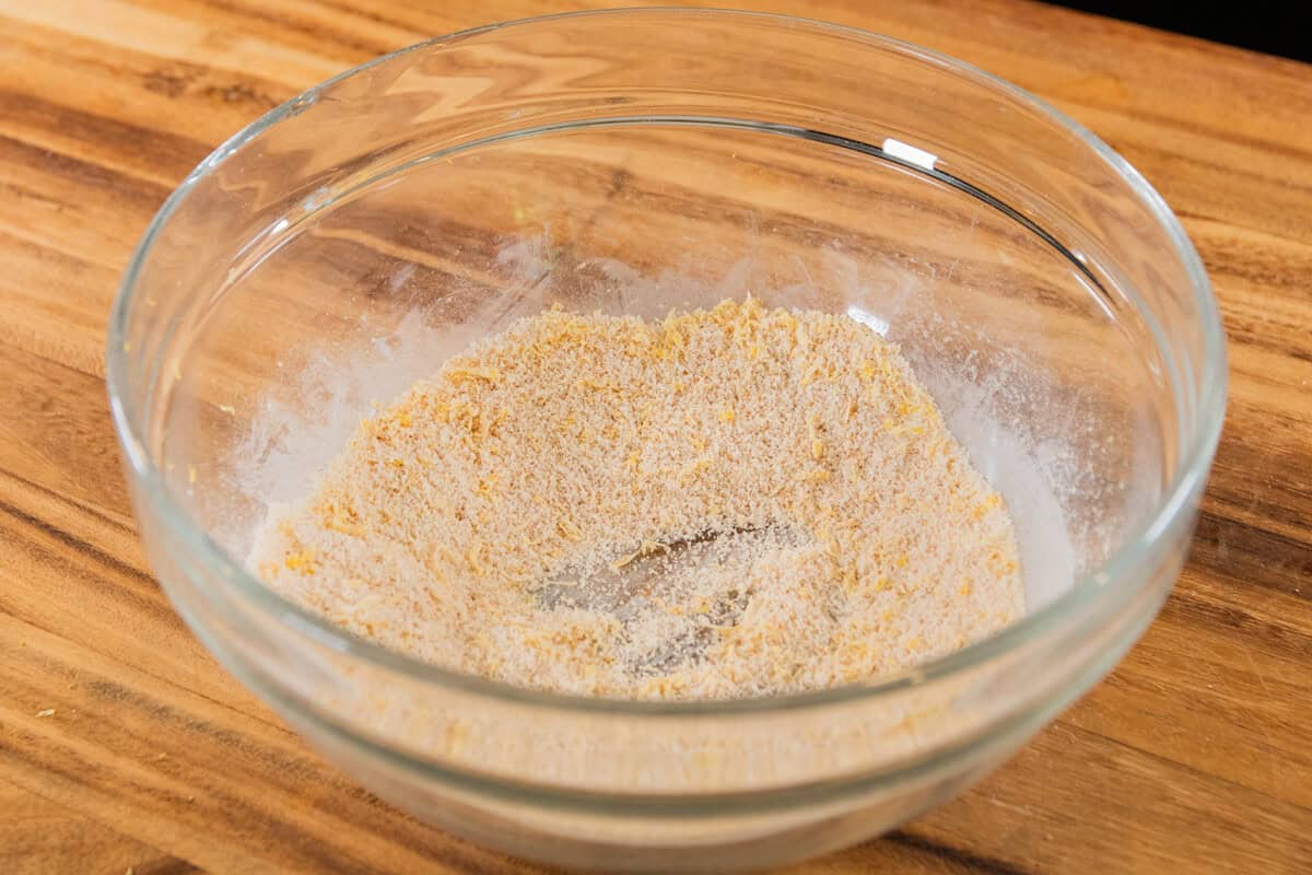 sugar, lemon zest, cornstarch, and cinnamon mixed together in a small bowl