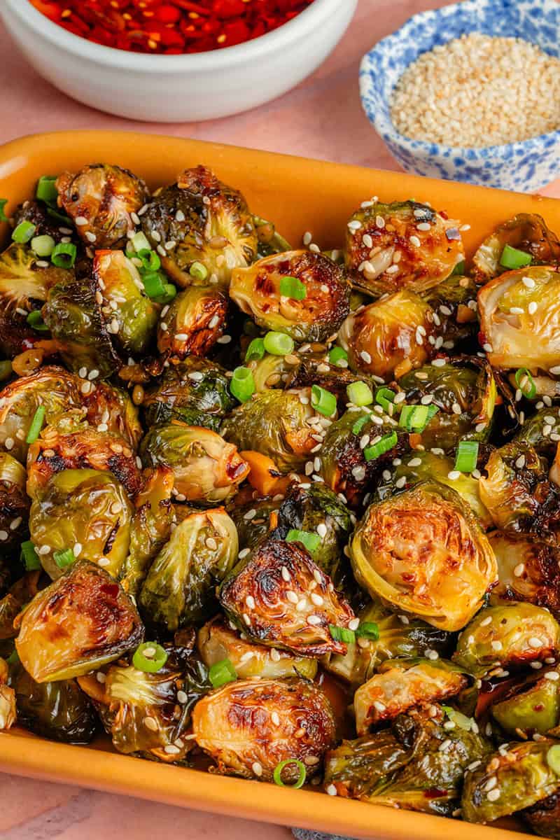 Maple Chili Crisp Brussels Sprouts - Sweet Simple Vegan