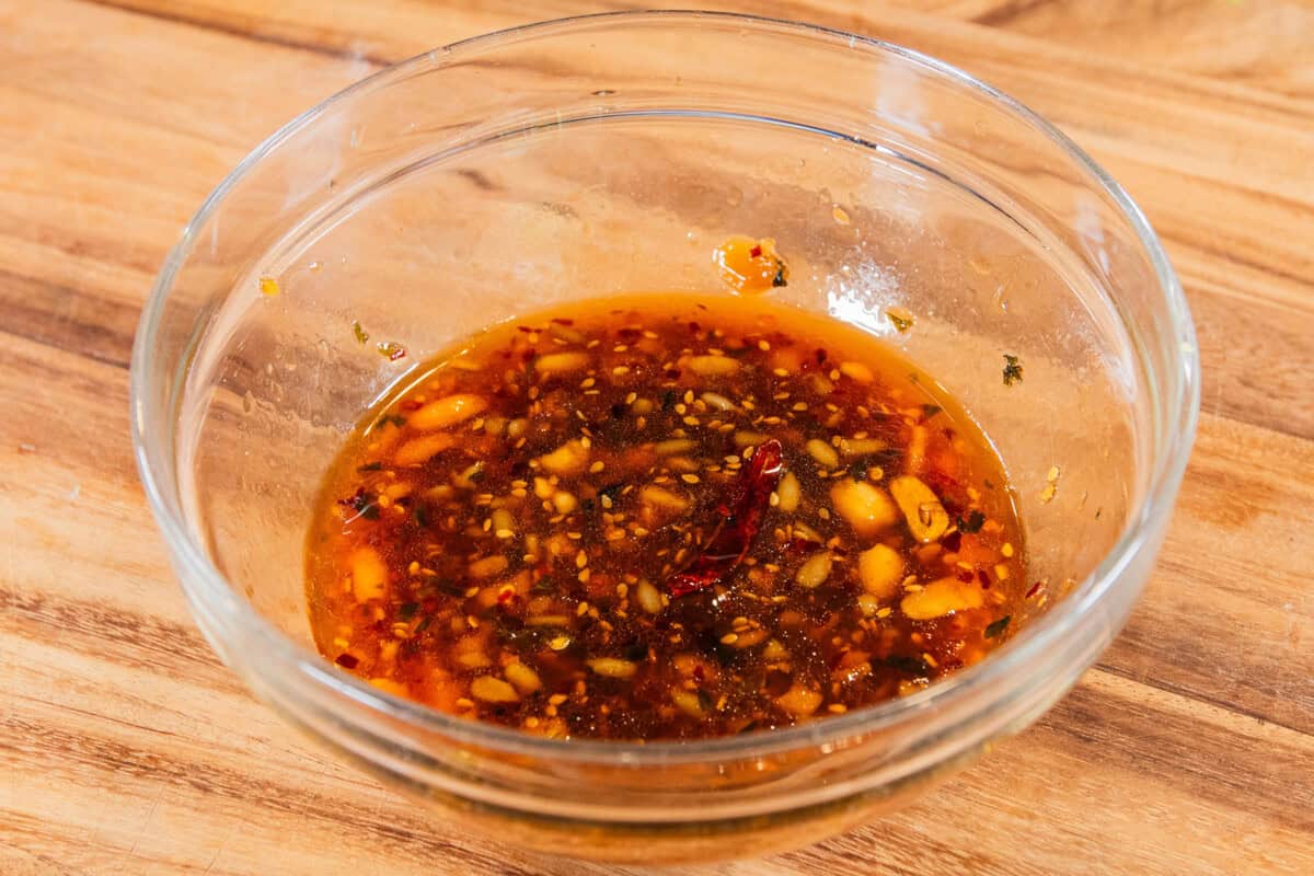 chili crisp sauce in small bowl
