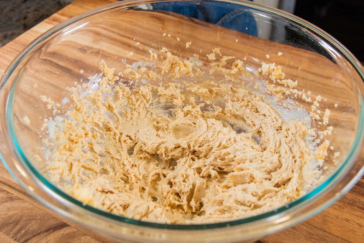 whipped butter and sugars in a bowl