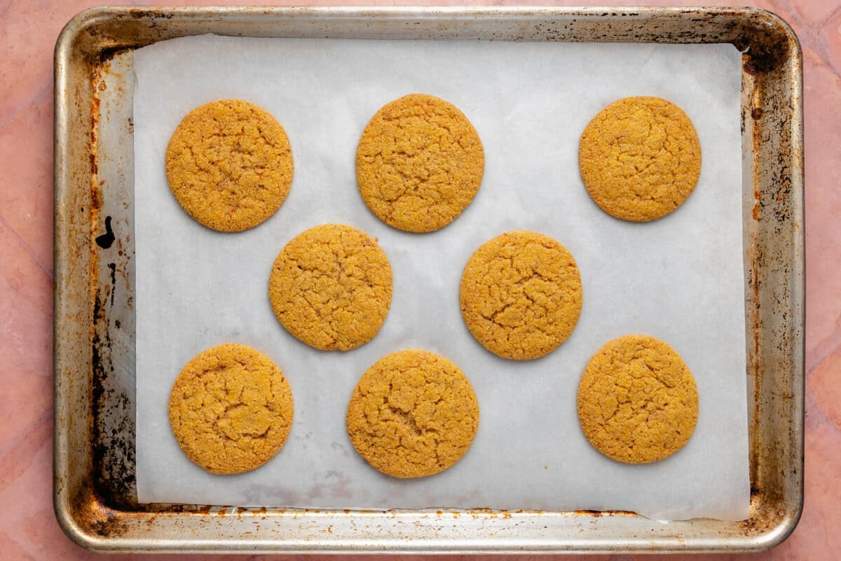 baked cookies on lined baking sheet